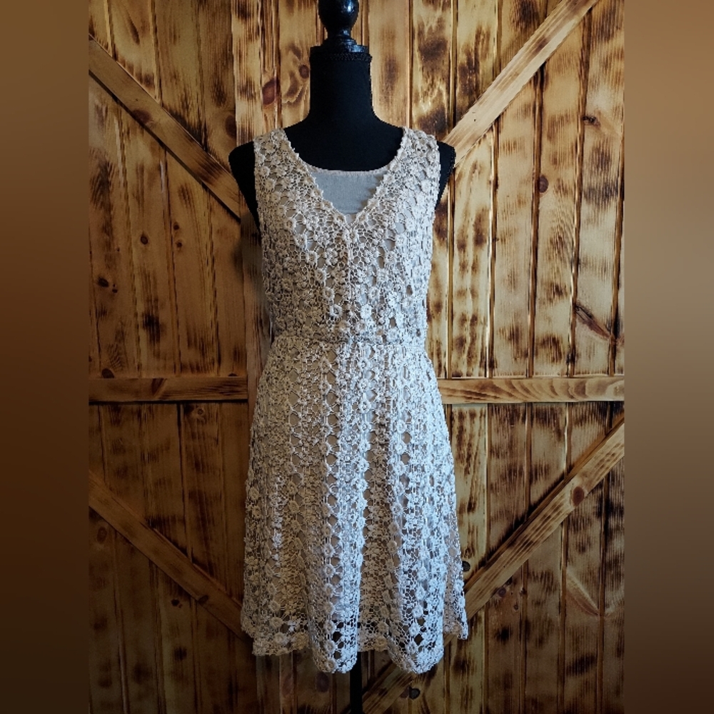 INC International Concepts beige Crochet Knit Dress Size 2